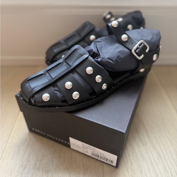 Brand New: Freda Salvador Sera Fisherman Sandal in Black Silver Studs, 9.5 - Picture 2 of 4